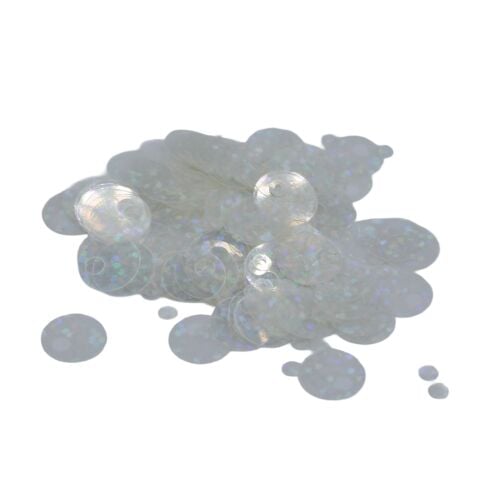Knit Me Yuvarlak İri Delikli  Pul 10mm 50gr Şeffaf Beyaz Hologramlı