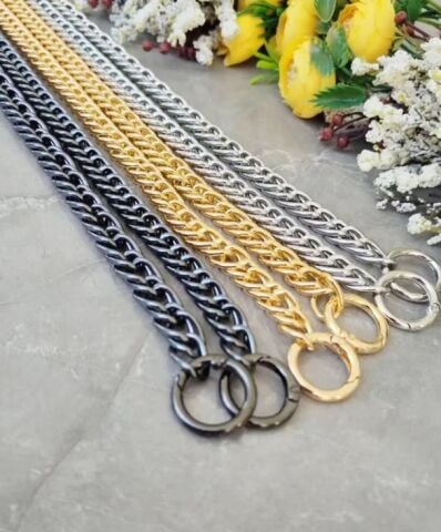 2,3cm Çift Örgü Yaylı Halkalı Alüminyum Zincir 100cm Gümüş