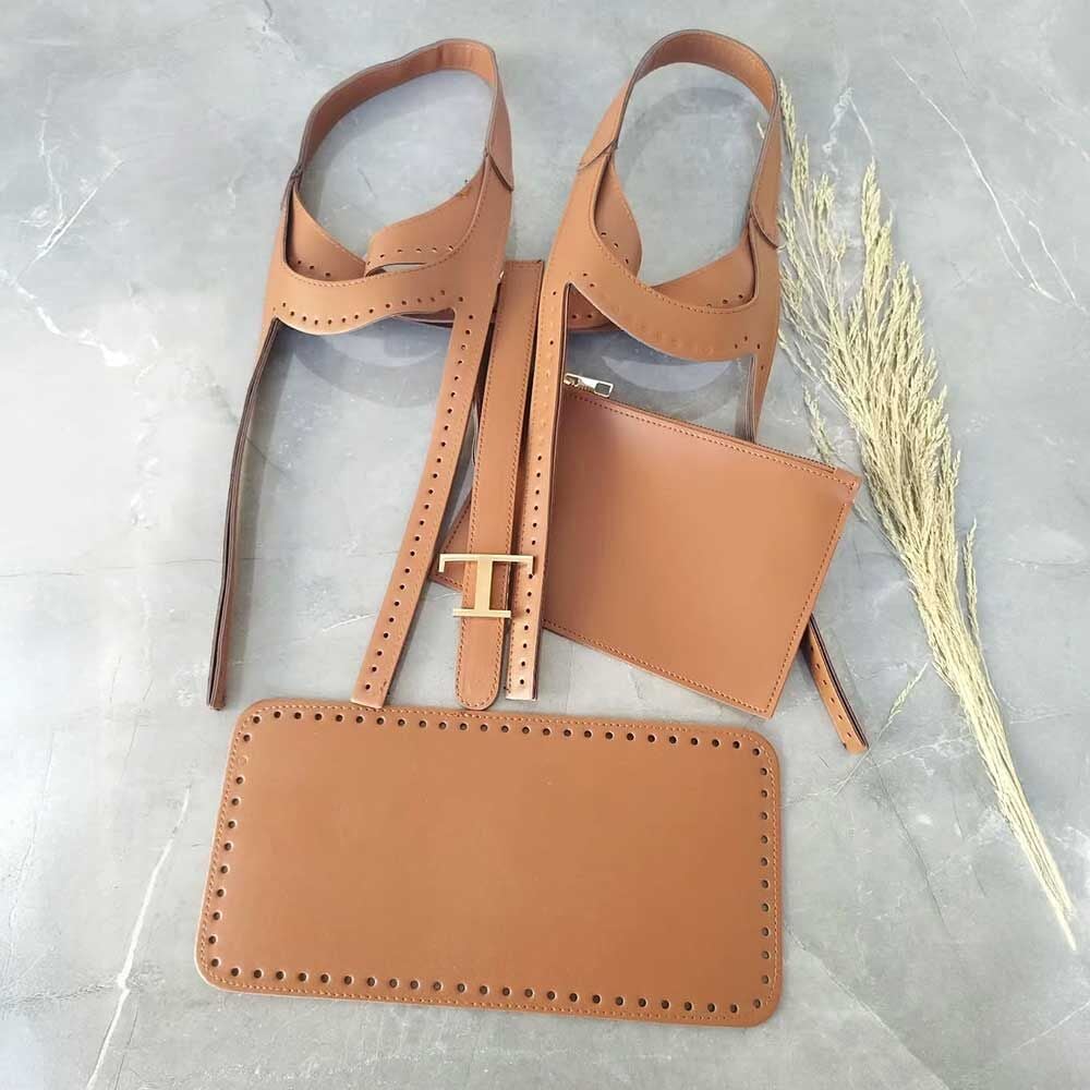 S. Deri Kova Tipi (Tods Model) Tokalı Cüzdanlı 4lü Çanta Seti Taba