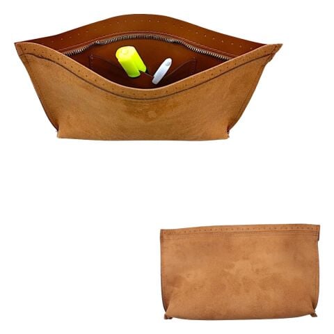 Suni Deri Süet Astar Fermuarlı Cepli  30x25cm Kahve - Gold