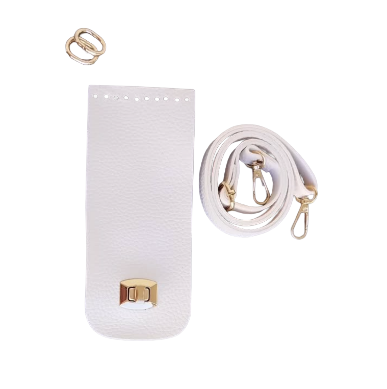 Özel Derili Gold Kilitli Telefon Seti Kapak 20x8,5cm Askı 100cm + 2 Yaylı Halka Krem