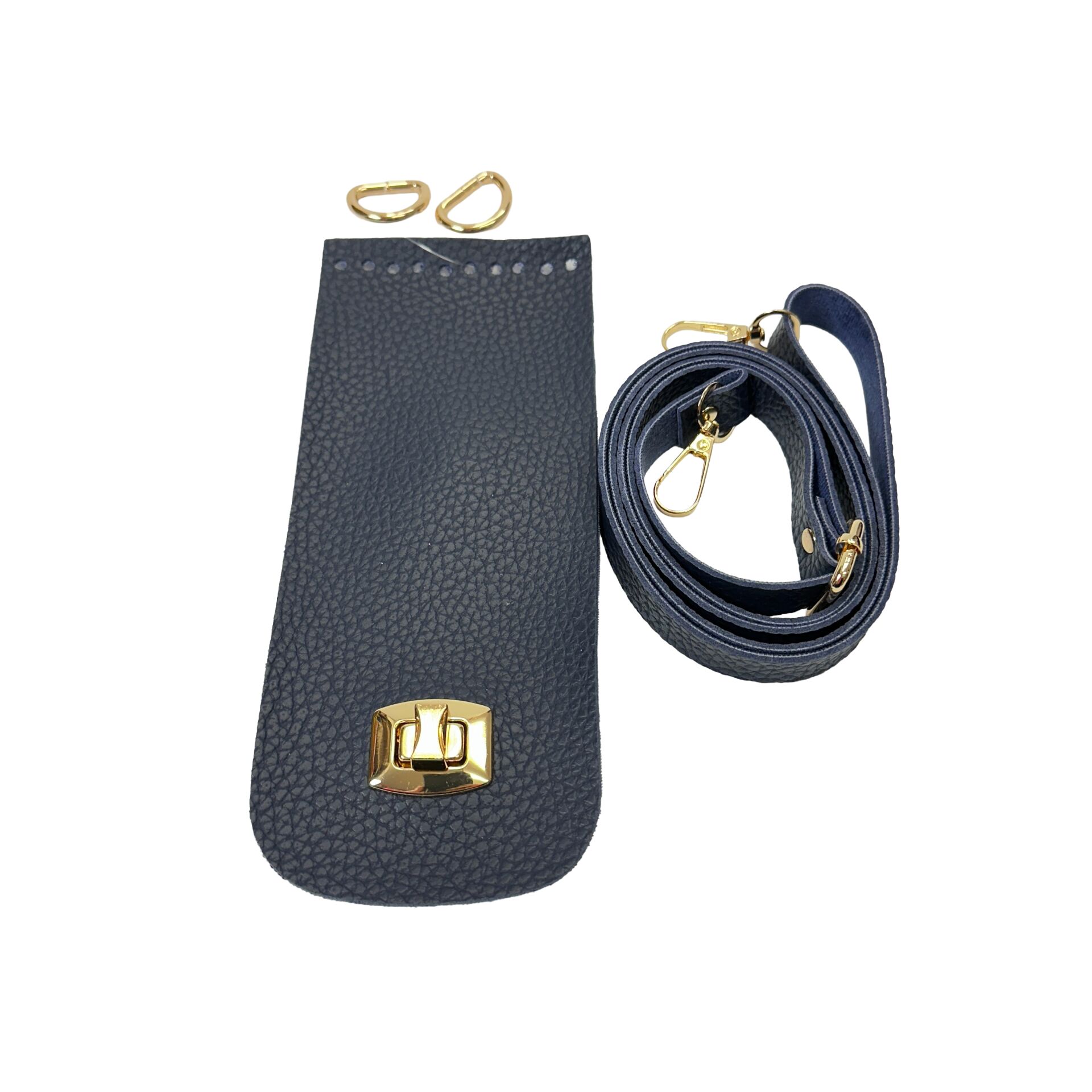 Özel Derili Gold Kilitli Telefon Seti Kapak 20x8,5cm Askı 100cm + 2 Yaylı Halka Lacivert