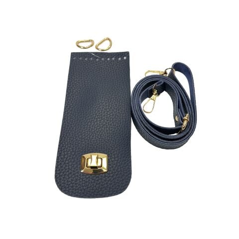 Özel Derili Gold Kilitli Telefon Seti Kapak 20x8,5cm Askı 100cm + 2 Yaylı Halka Lacivert