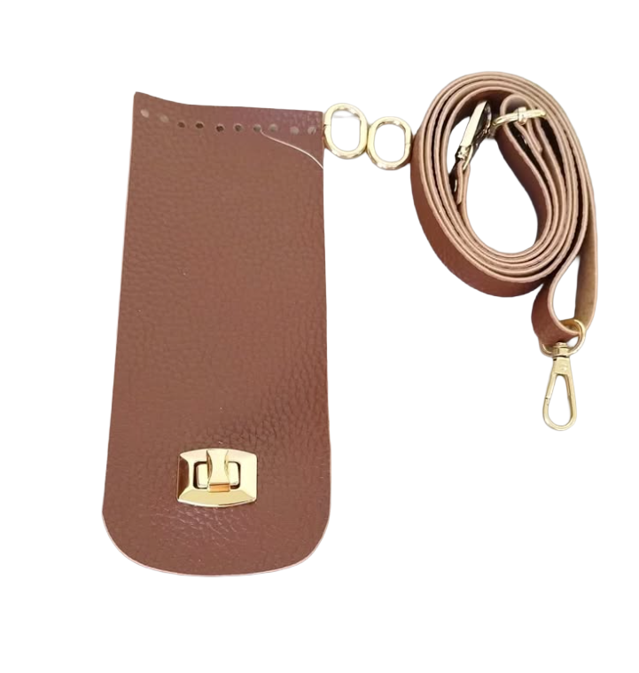 Özel Derili Gold Kilitli Telefon Seti Kapak 20x8,5cm Askı 100cm + 2 Yaylı Halka Taba