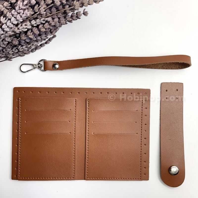 Suni Deri Cüzdanlık Set (Kartlık, Elcik, Kapama) Taba