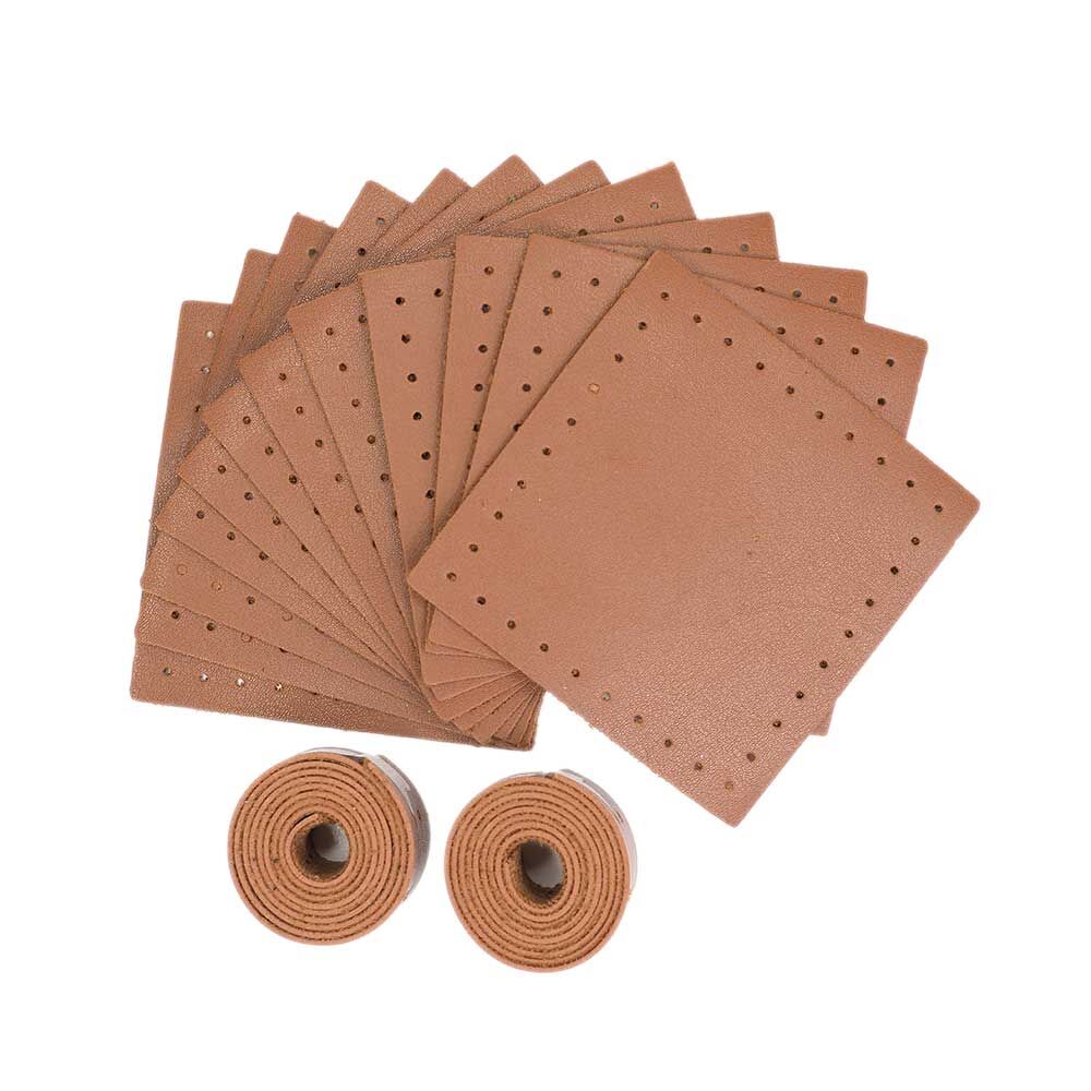 12 Parçalı Deri Set 8x8cm 70cm Çift Sap Taba
