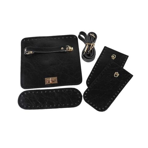 Suni Deri Kabartmalı Kapak Yan Taban Sap Set Siyah