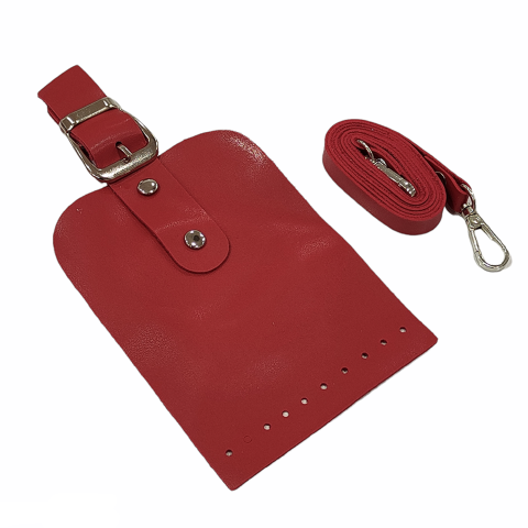 Telefon Çanta Seti Kapaklı 10x14cm Kırmızı-Gümüş 120cm Askı