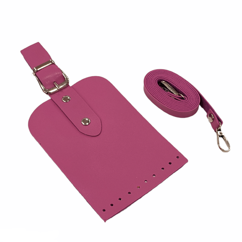 Telefon Çanta Seti Kapaklı 10x14cm Fuşya-Gümüş 120cm Askı