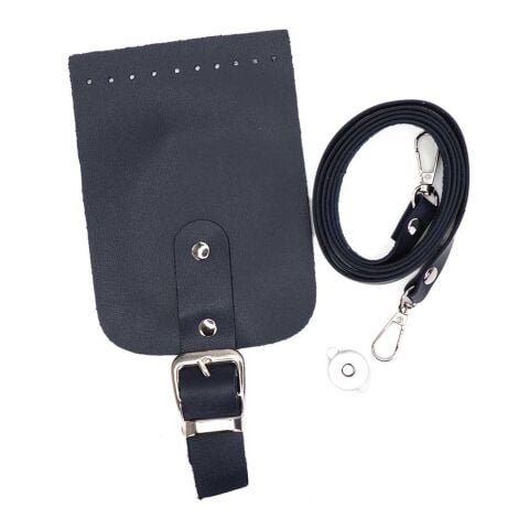 Telefon Çanta Seti Kapaklı 10x14cm Lacivert-Gümüş 120cm Askı