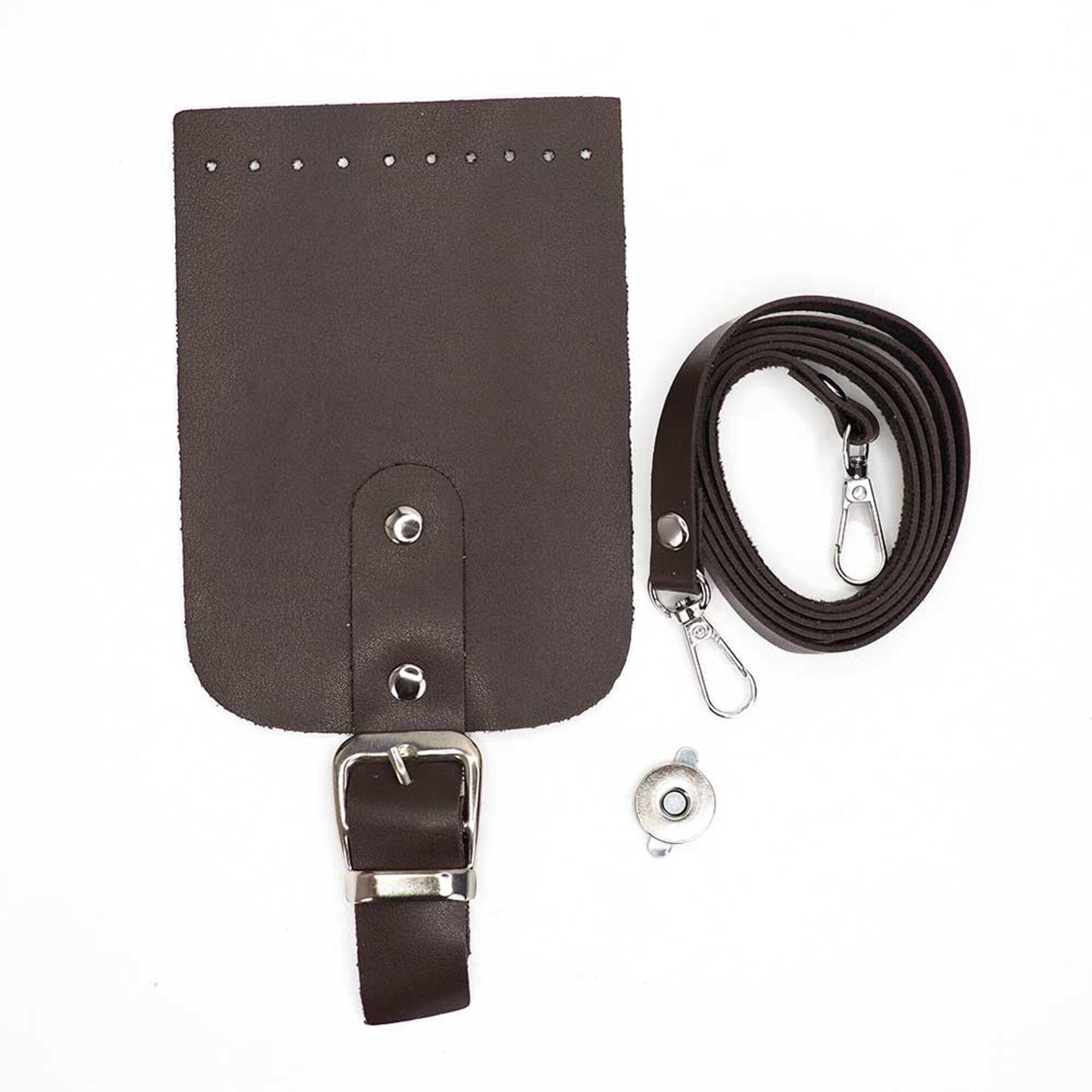 Telefon Çanta Seti Kapaklı 10x14cm Kahve-Gümüş 120cm Askı