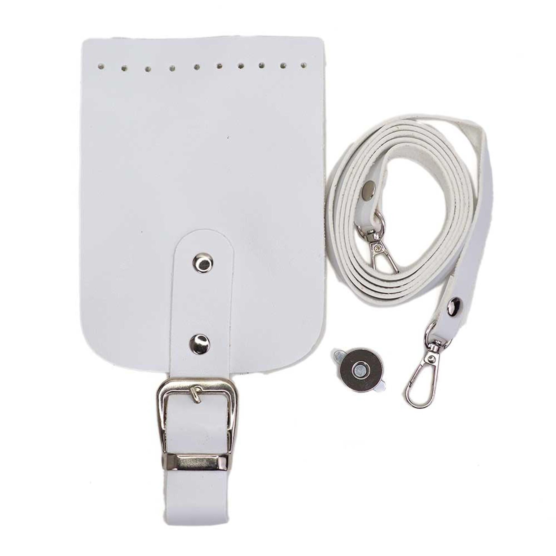 Telefon Çanta Seti Kapaklı 10x14cm Beyaz-Gümüş 120cm Askı