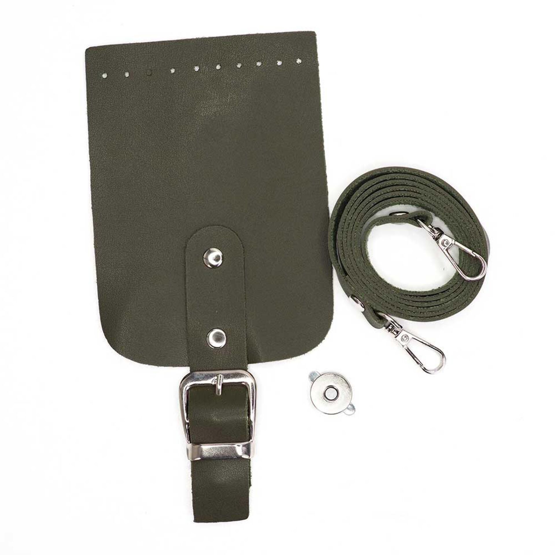 Telefon Çanta Seti Kapaklı 10x14cm Haki-Gümüş 120cm Askı