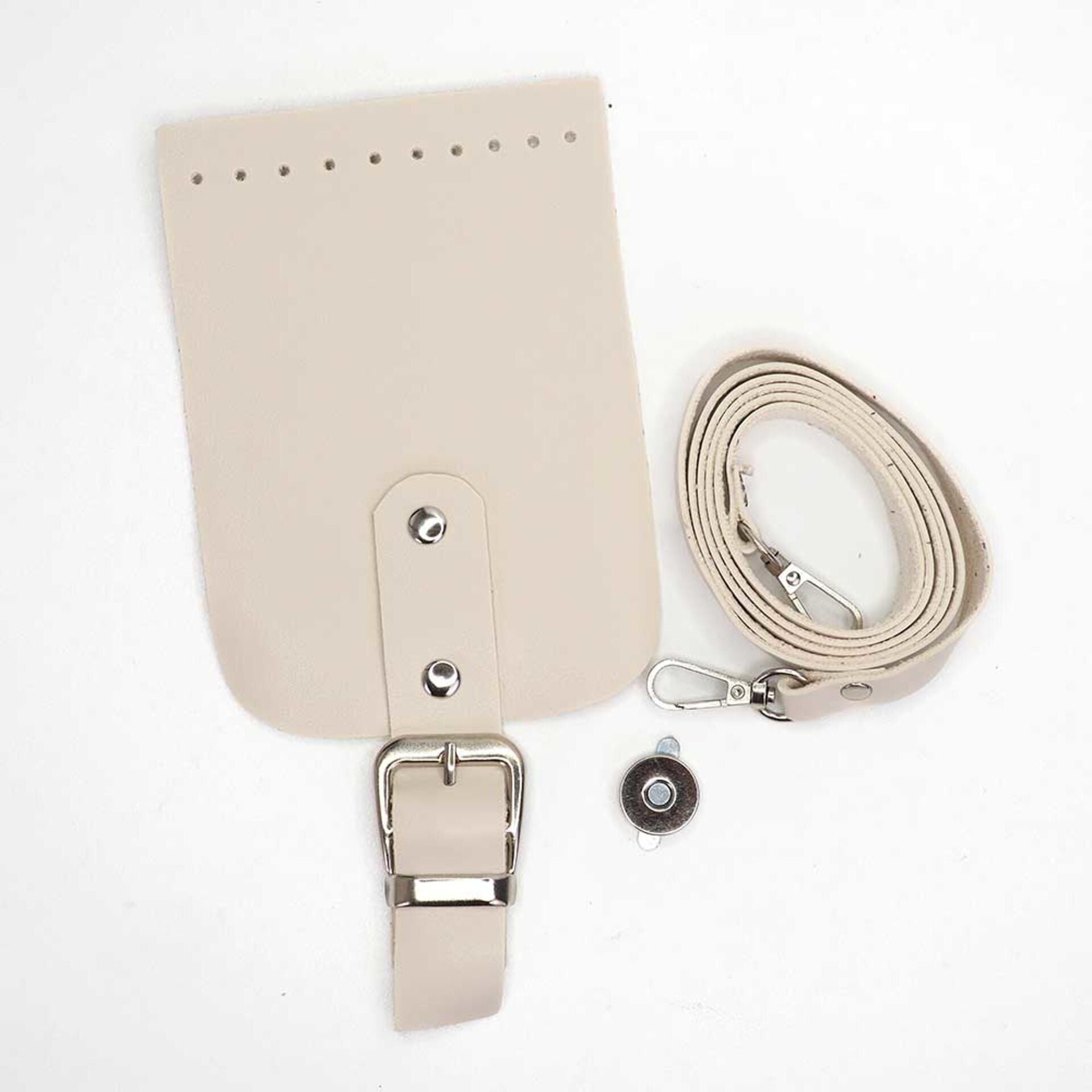 Telefon Çanta Seti Kapaklı 10x14cm Krem-Gümüş 120cm Askı