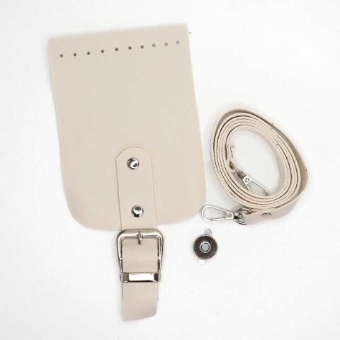 Telefon Çanta Seti Kapaklı 10x14cm Krem-Gümüş 120cm Askı