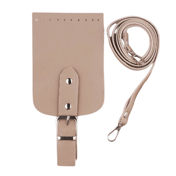 Telefon Çanta Seti Kapaklı 10x14cm Bej-Gümüş 120cm Askı