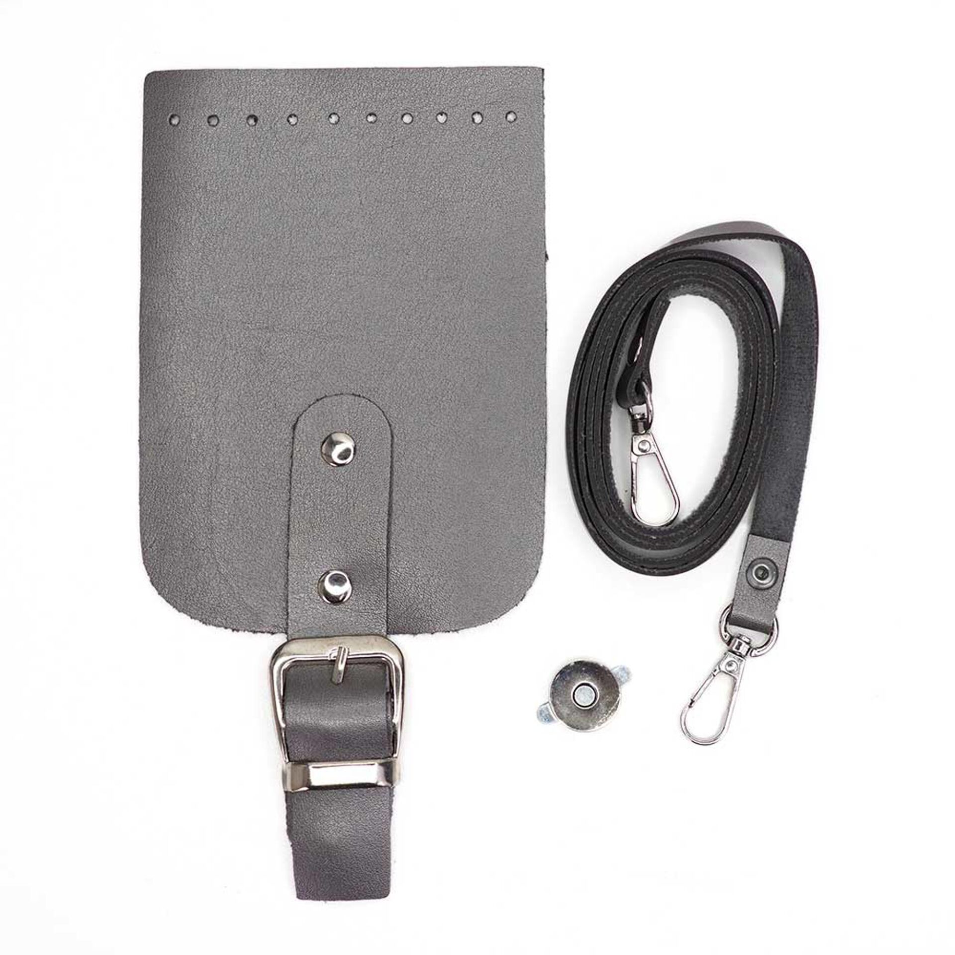 Telefon Çanta Seti Kapaklı 10x14cm Gri-Gümüş 120cm Askı