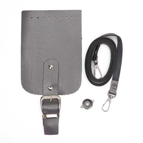 Telefon Çanta Seti Kapaklı 10x14cm Gri-Gümüş 120cm Askı