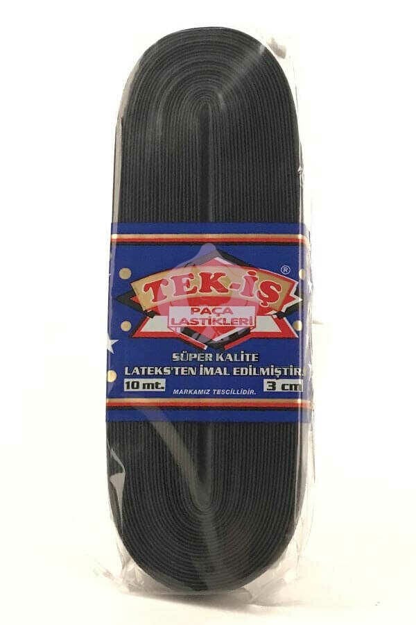 Tek-İş Paça Lastik 3cm Siyah 10mt.