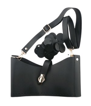 Deri Pullu 25cm S.Deri Ağızlı 120cm Ayarlanabilir Askılı Çanta Seti Siyah