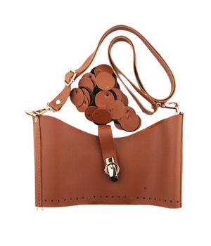 Deri Pullu 25cm S.Deri Ağızlı 120cm Ayarlanabilir Askılı Çanta Seti Taba