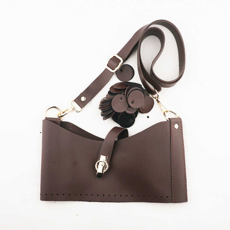 Deri Pullu 25cm S.Deri Ağızlı 120cm Ayarlanabilir Askılı Çanta Seti Kahve