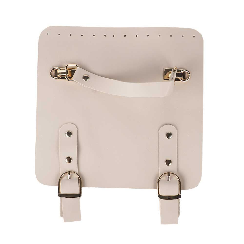 Suni Deri Tutacaklı Çift Çıtçıtlı Çanta Kapağı 21x22cm Krem