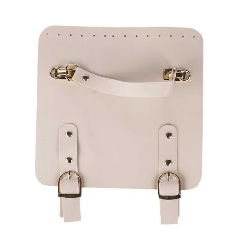 Suni Deri Tutacaklı Çift Çıtçıtlı Çanta Kapağı 21x22cm Krem