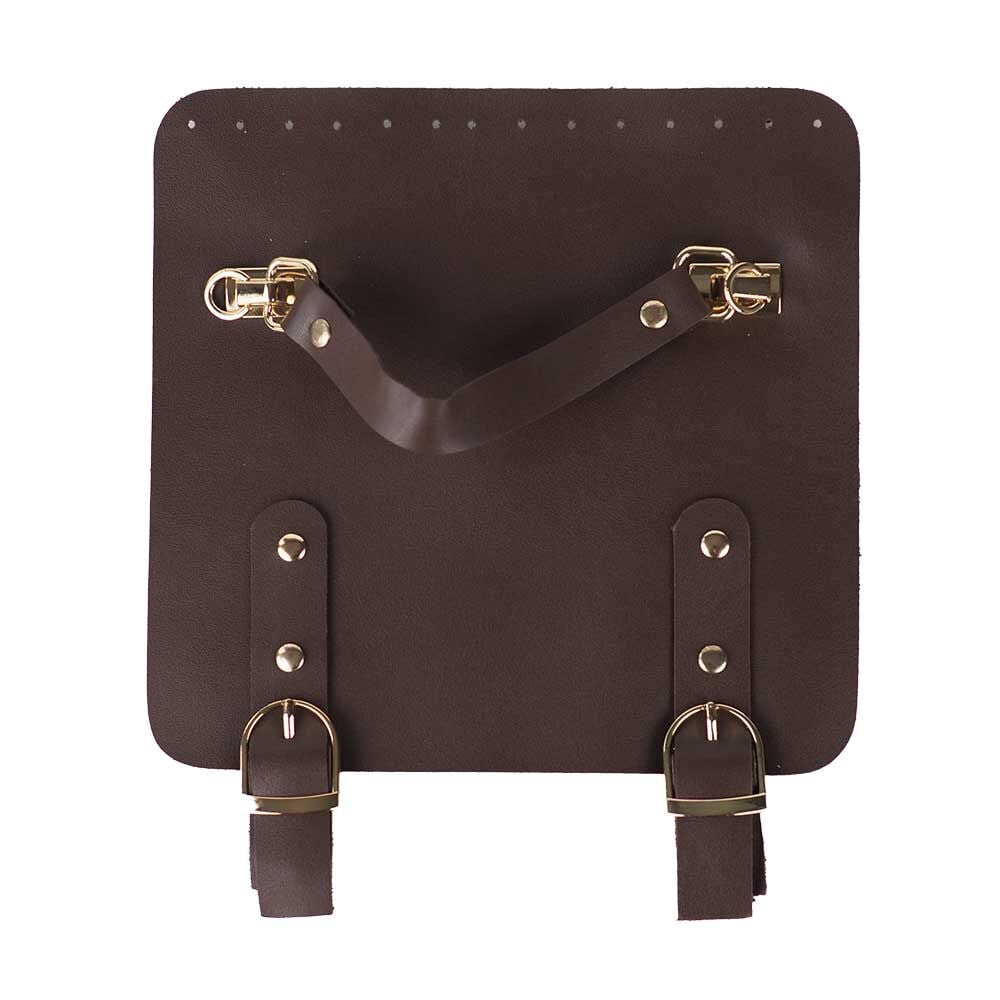 Suni Deri Tutacaklı Çift Çıtçıtlı Çanta Kapağı 21x22cm Kahve