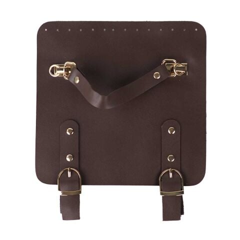 Suni Deri Tutacaklı Çift Çıtçıtlı Çanta Kapağı 21x22cm Kahve