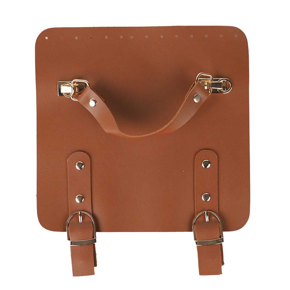 Suni Deri Tutacaklı Çift Çıtçıtlı Çanta Kapağı 21x22cm Taba
