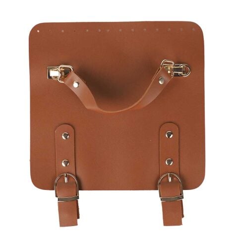 Suni Deri Tutacaklı Çift Çıtçıtlı Çanta Kapağı 21x22cm Taba