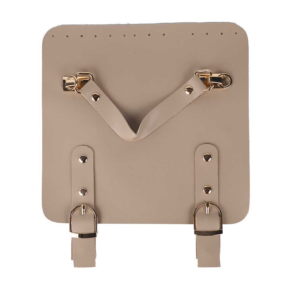 Suni Deri Tutacaklı Çift Çıtçıtlı Çanta Kapağı 21x22cm Bej