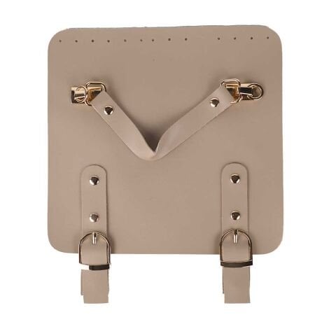 Suni Deri Tutacaklı Çift Çıtçıtlı Çanta Kapağı 21x22cm Bej