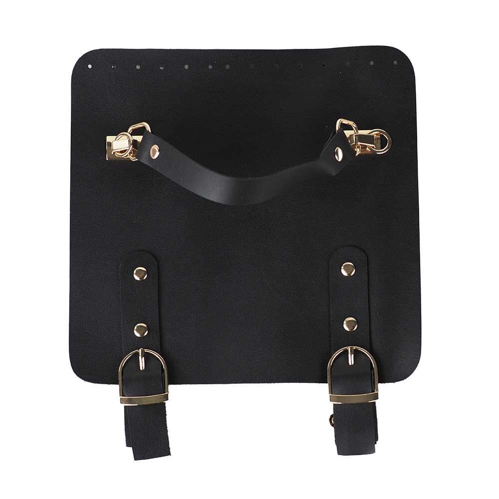 Suni Deri Tutacaklı Çift Çıtçıtlı Çanta Kapağı 21x22cm Siyah