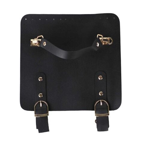 Suni Deri Tutacaklı Çift Çıtçıtlı Çanta Kapağı 21x22cm Siyah