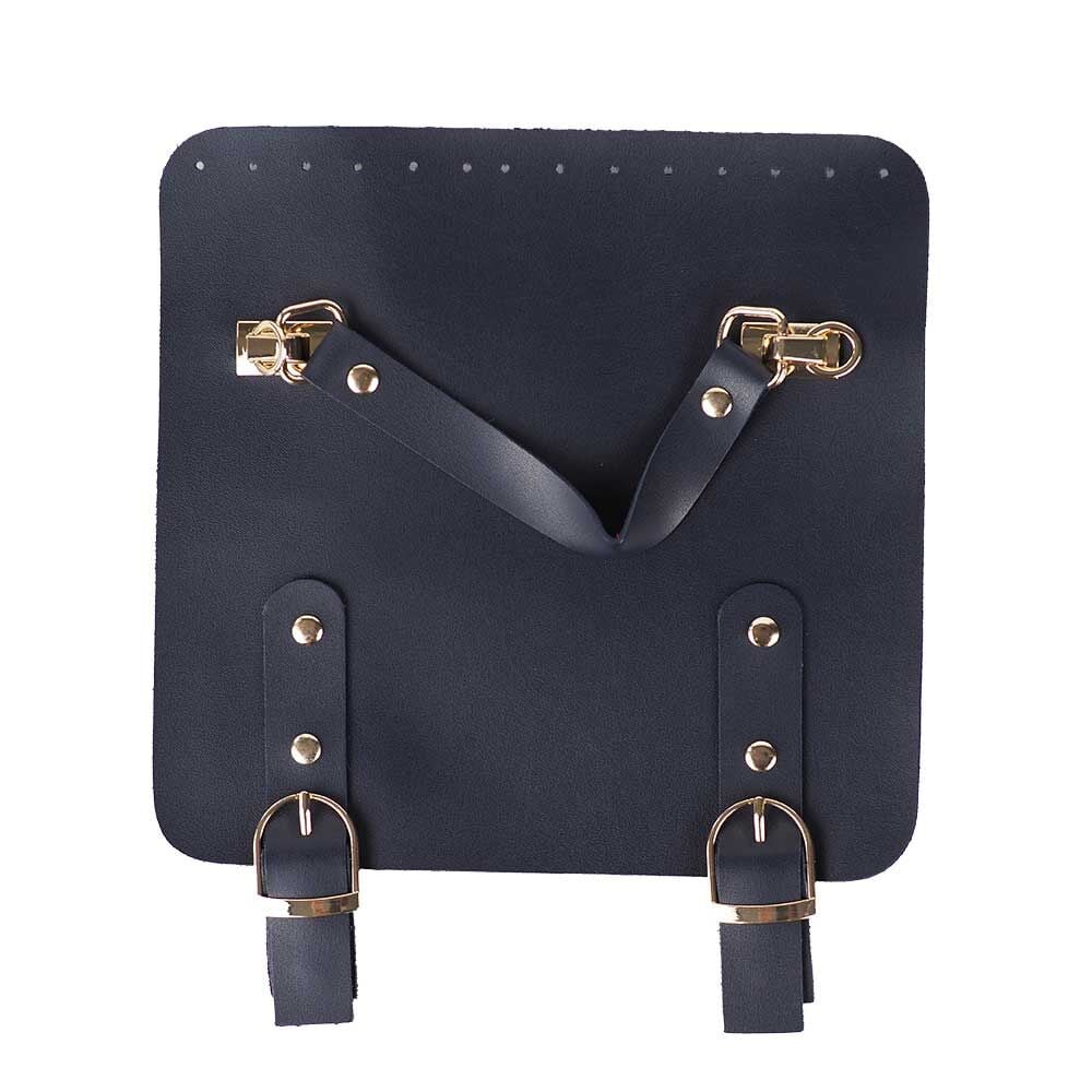 Suni Deri Tutacaklı Çift Çıtçıtlı Çanta Kapağı 21x22cm Lacivert