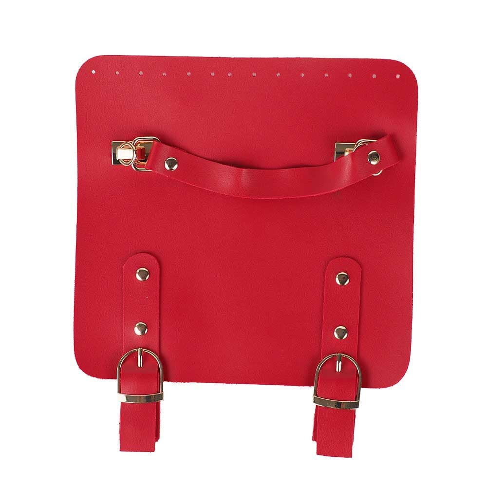 Suni Deri Tutacaklı Çift Çıtçıtlı Çanta Kapağı 21x22cm Kırmızı