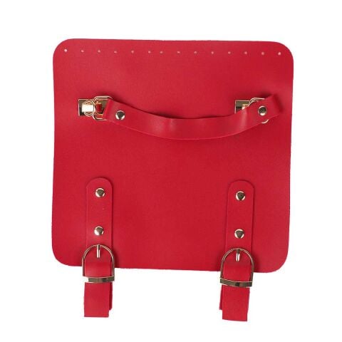 Suni Deri Tutacaklı Çift Çıtçıtlı Çanta Kapağı 21x22cm Kırmızı