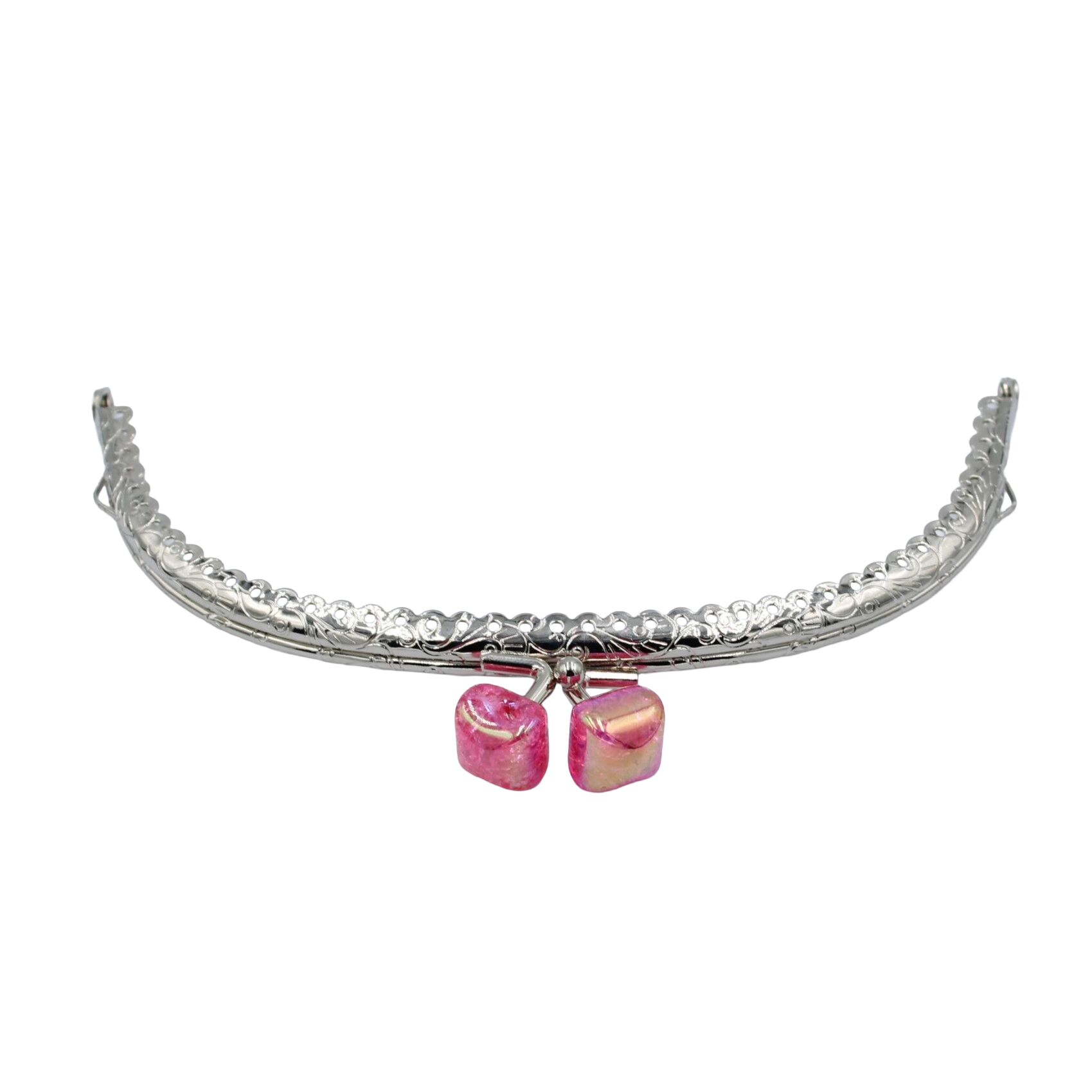 Oval Çanta Ağzı Klipsli Taşlı 15,5cm Gümüş- Pembe