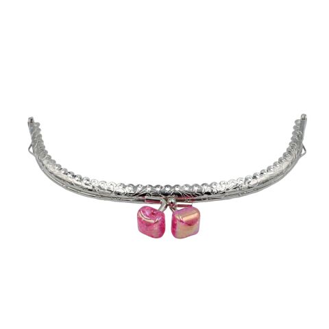 Oval Çanta Ağzı Klipsli Taşlı 15,5cm Gümüş- Pembe