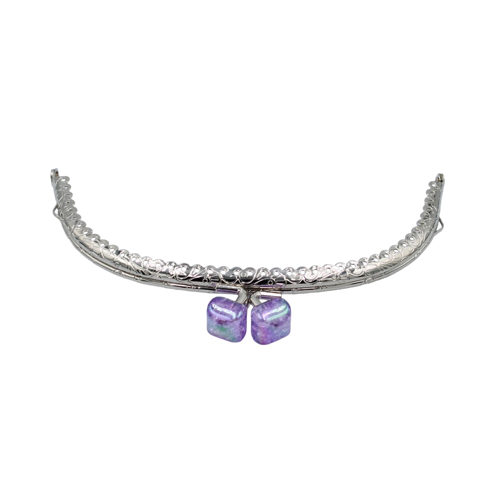 Oval Çanta Ağzı Klipsli Taşlı 15,5cm Gümüş- Lila