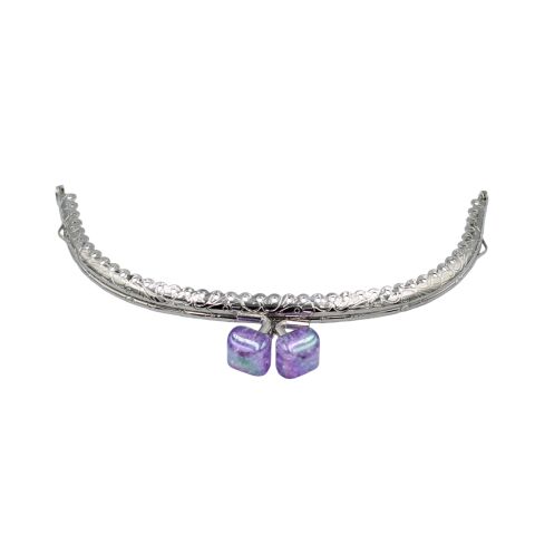 Oval Çanta Ağzı Klipsli Taşlı 15,5cm Gümüş- Lila