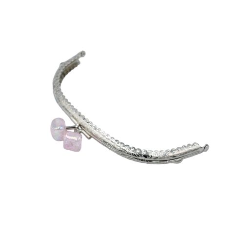 Oval Çanta Ağzı Klipsli Taşlı 15,5cm Gümüş- Beyaz