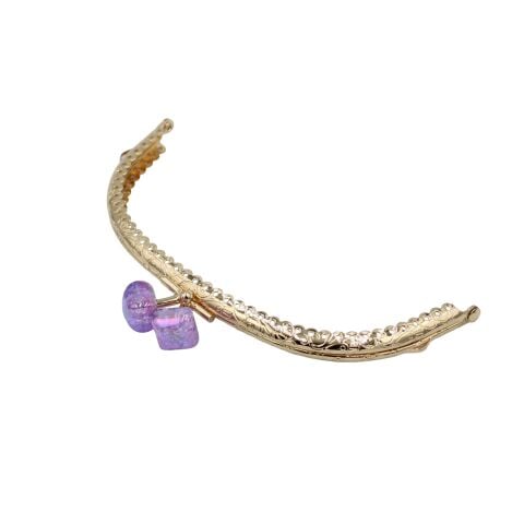 Oval Çanta Ağzı Klipsli Taşlı 15,5cm Gold- Lila
