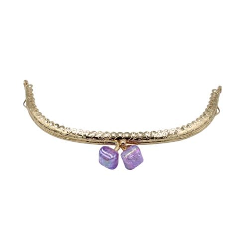 Oval Çanta Ağzı Klipsli Taşlı 15,5cm Gold- Lila