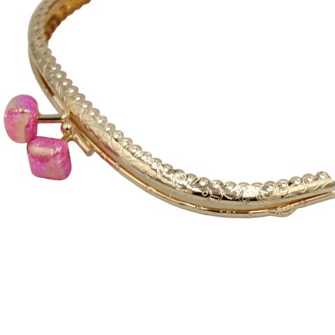 Oval Çanta Ağzı Klipsli Taşlı 15,5cm Gold- Pembe
