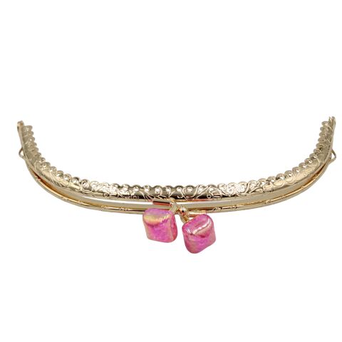 Oval Çanta Ağzı Klipsli Taşlı 15,5cm Gold- Pembe