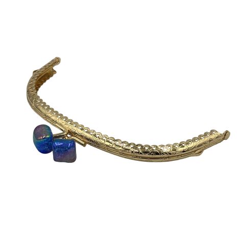 Oval Çanta Ağzı Klipsli Taşlı 15,5cm Gold- Mavi