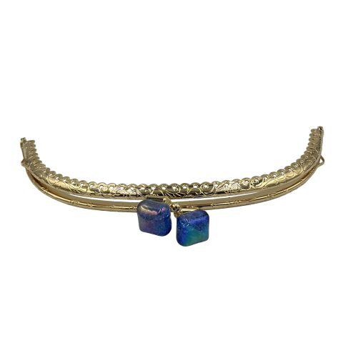 Oval Çanta Ağzı Klipsli Taşlı 15,5cm Gold- Mavi